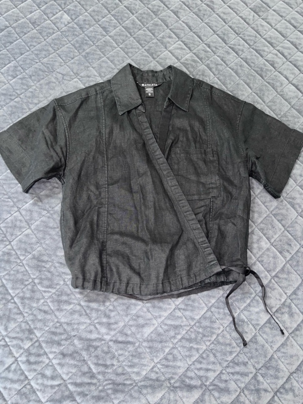 Athleta Playa Linen Tie Top Women’s XS Black Wrap Crop Shirt - Picture 2 of 9